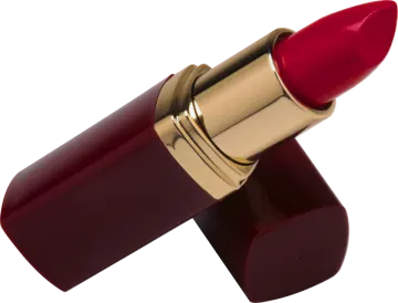 a red lipstick on a white background