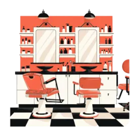 a room with two chairs and a mirror