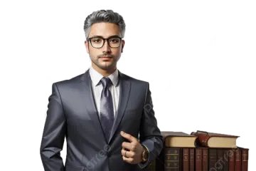 a man in a suit holding a stack of books