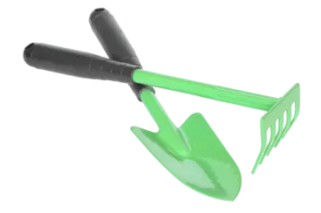 a green shovel with a black handle