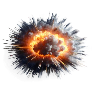 an explosion of fire and smoke on a white background