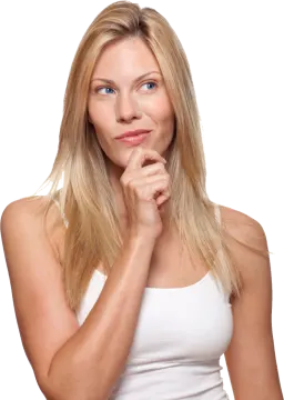 a woman in a white tank top is looking at the camera