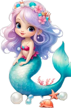 a little mermaid sitting on top of a fish