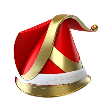 a red and gold santa hat on a white background