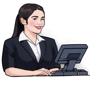 a woman sitting at a desk with a laptop