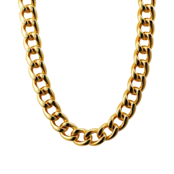 a gold chain on a white background