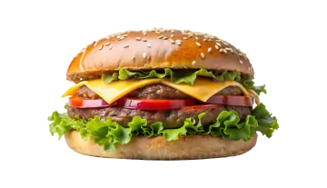 a hamburger with cheese, tomato and lete