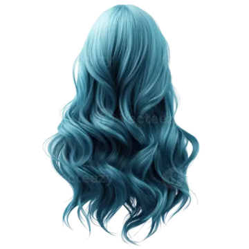 an illustration of a woman's head with blue hair