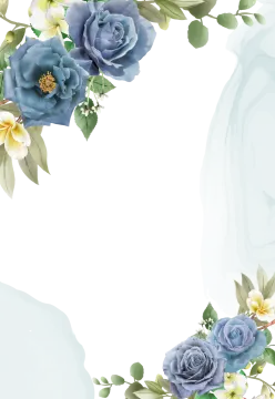 a floral frame with blue roses and green leaves