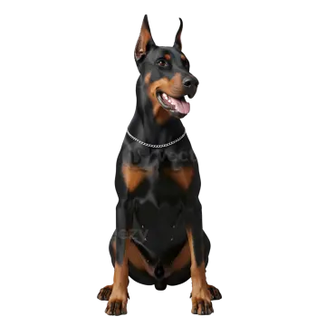 a black and tan doberman dog sitting down