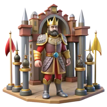 a cartoon character standing in front of a castle
