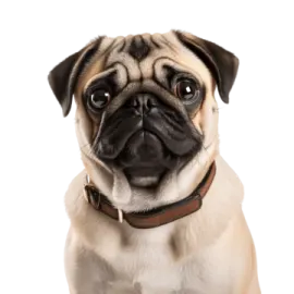 a pug dog looking at the camera
