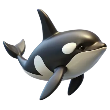 a black and white orca in the air