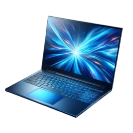 a laptop with a blue background on it