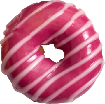 a pink donut with white stripes
