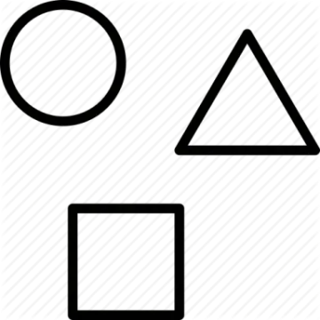 a black and white image of a square, triangle, and circle