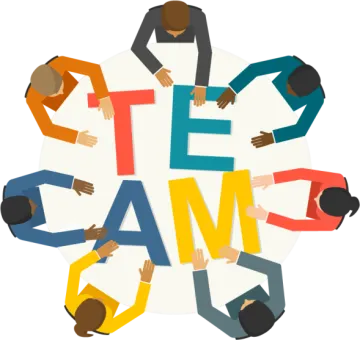 a group of people holding hands around the word team
