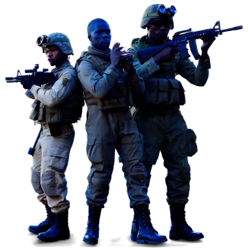 two men in military gear holding guns