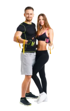 a man and woman standing next to each other people