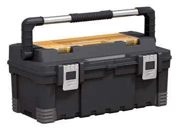 a large black tool box with a handle