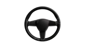 a black steering wheel on a white background