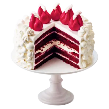 a white cake with red and white frosting