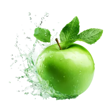 an apple with water splashing on it