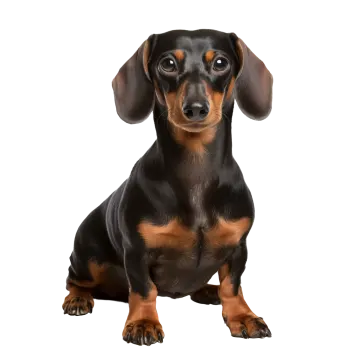 a black and brown dog sitting on the ground