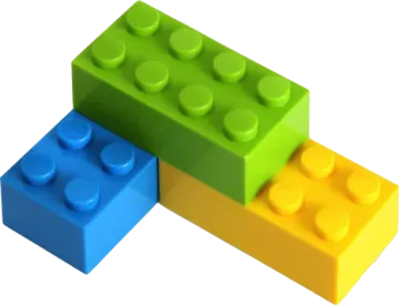 three lego blocks on a white background
