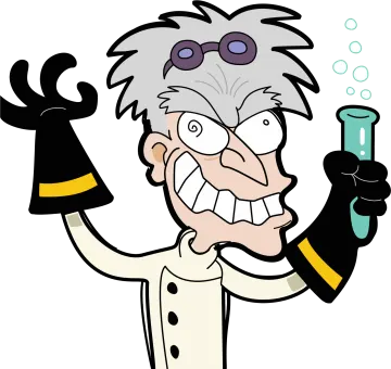 a cartoon scientist holding up a test tube