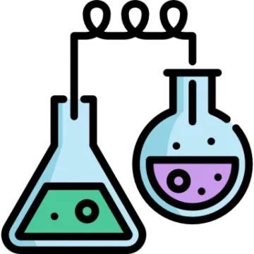 two flasks filled with colorful liquids