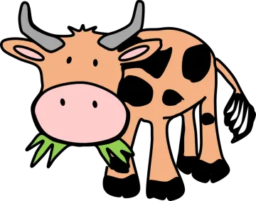a cow eating grass in its mouth