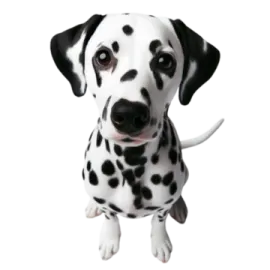 a black and white dog sitting on the ground