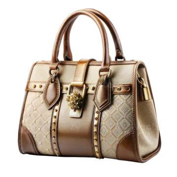 a brown and white handbag on a white background