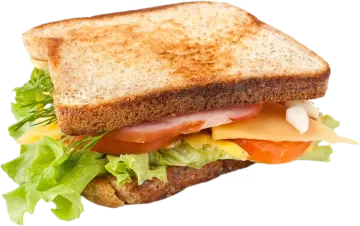 a close up of a sandwich on a white background