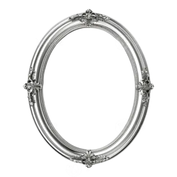 a silver oval frame on a white background