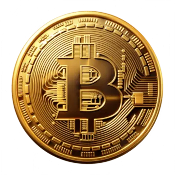 a golden bit coin on a white background