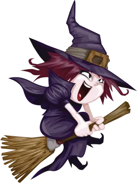 a cartoon witch flying on a broom