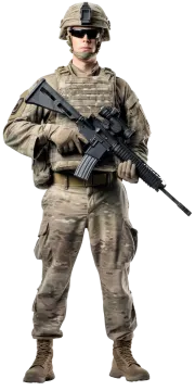 a man in military uniform holding a rifle