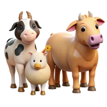 a group of farm animals standing next to each other animals