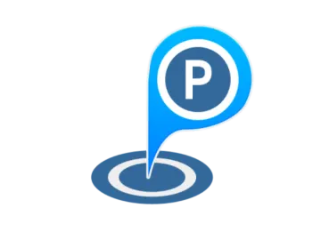a blue pointer icon with the letter p on it