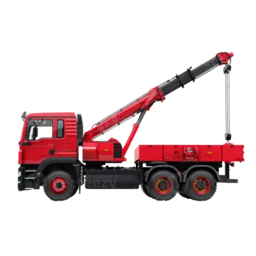 a red crane truck on a white background