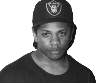 a black and white photo of a man wearing a hat