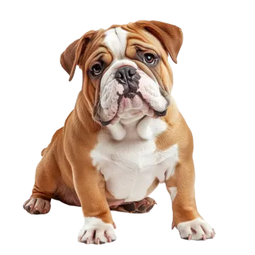 a small brown and white dog sitting down