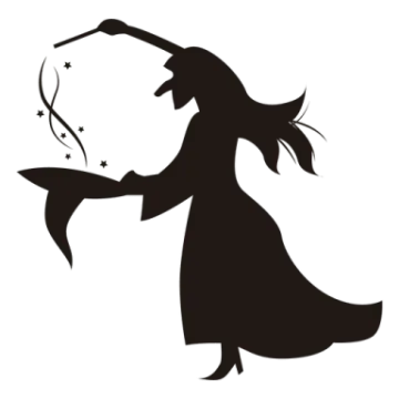 a silhouette of a witch holding a wand