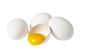three white eggs with an egg in the middle