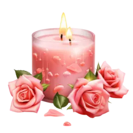a pink candle with roses on it