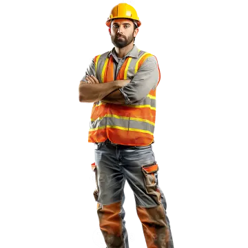 a construction worker standing with his arms crossed