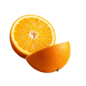 an orange cut in half on a white background