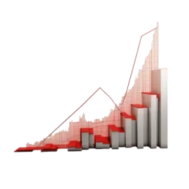 a bar chart with a red arrow on it